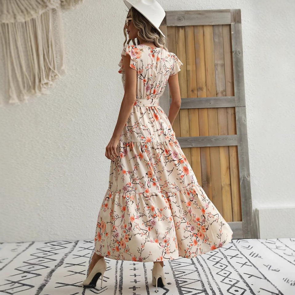 Dame Floral Bæltespænder Lagkjole Maxi Stilla