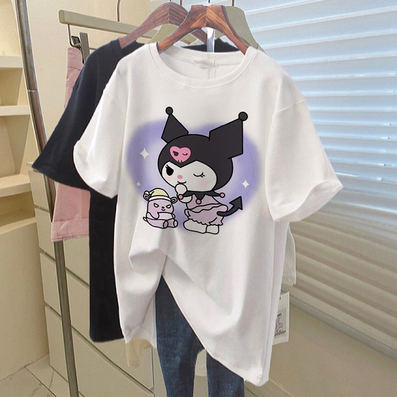 Dame T-Shirt med sødt cartoon-motiv og afslappet oversized snit Stilla
