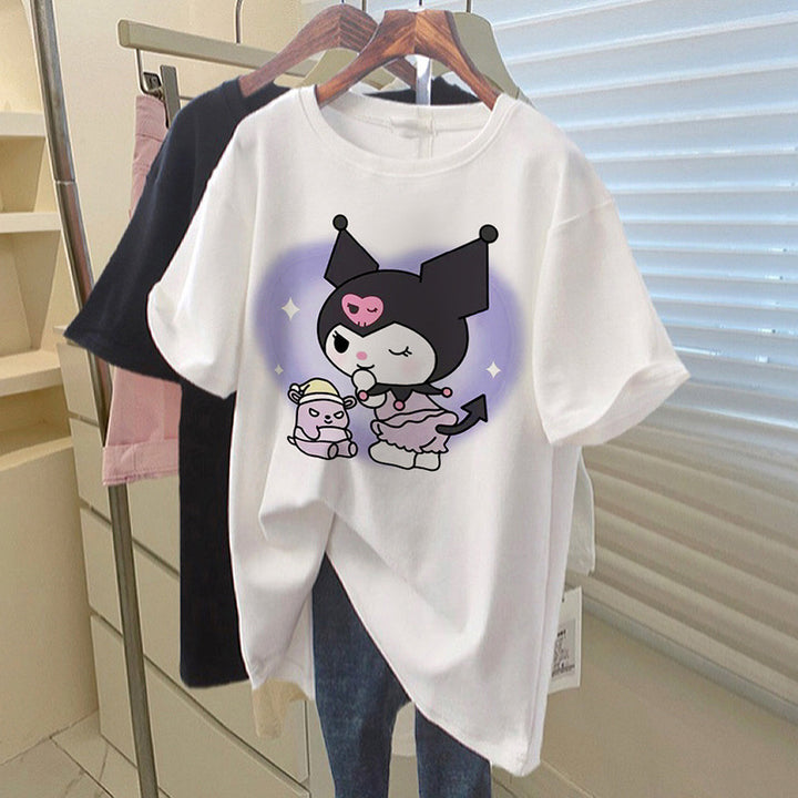 Dame T-Shirt med sødt cartoon-motiv og afslappet oversized snit Stilla