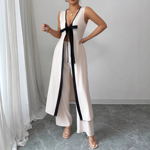 Dame elegant bred ben jumpsuit med bindefrontdetalje Stilla