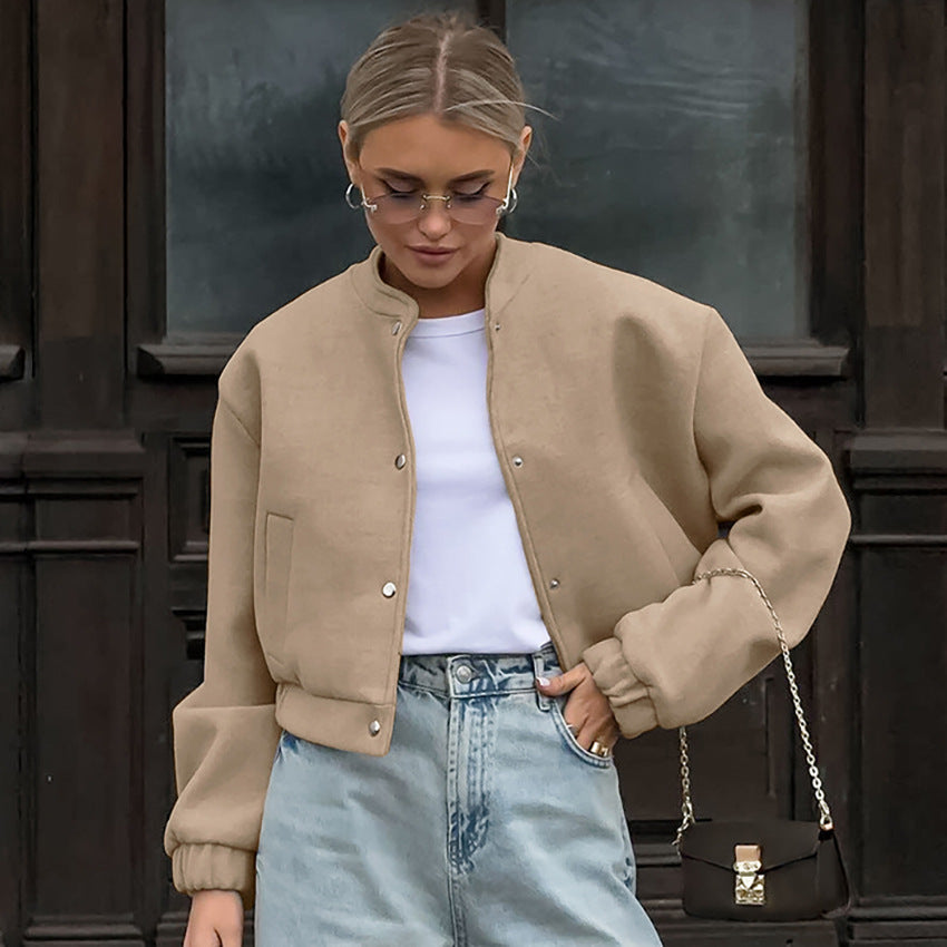 Dame Oversized Fleece-Jakke med klassisk krave og knapdetaljer Stilla