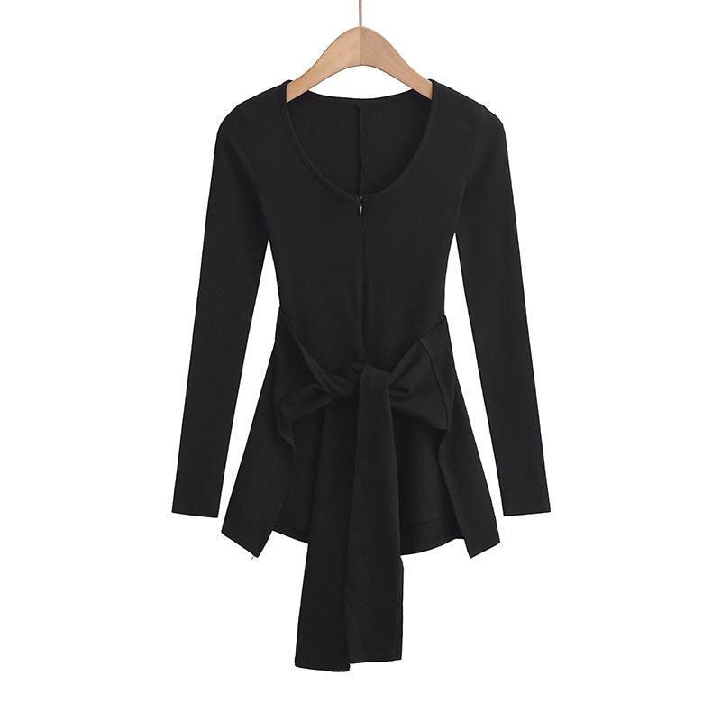 Dame longsleeve-overdel med elegant sløjfebinding og dyb V-udskæring Stilla