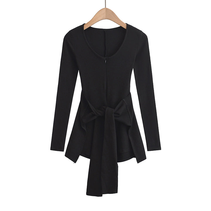 Dame longsleeve-overdel med elegant sløjfebinding og dyb V-udskæring Stilla
