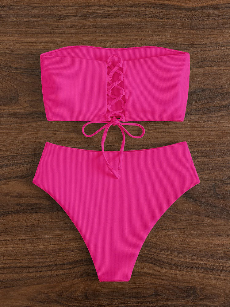 Dame Ribbet Bandeau Bikini Sæt Stilla