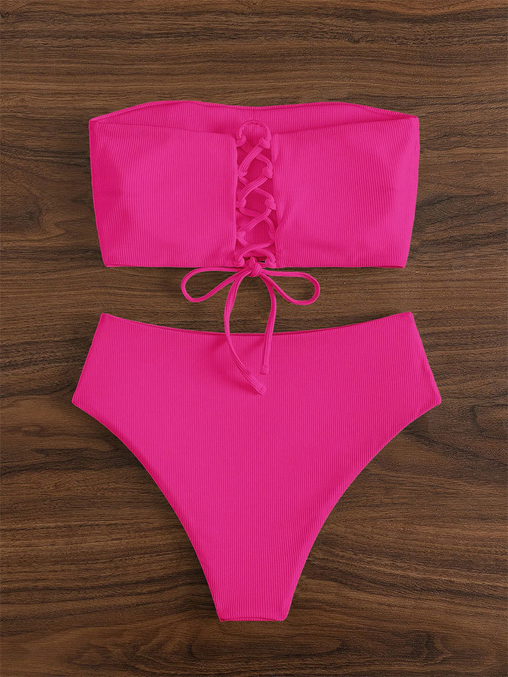 Dame Ribbet Bandeau Bikini Sæt Stilla