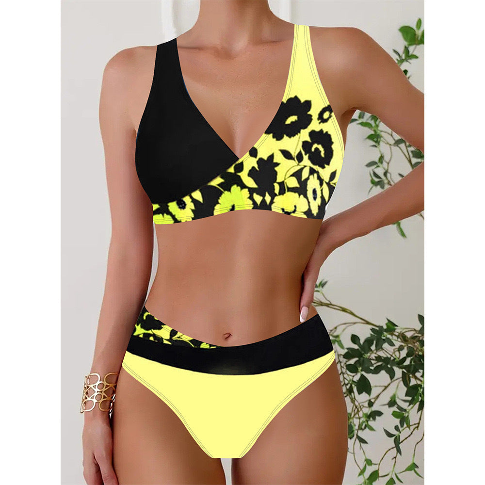 Dame Bikini-sæt med asymmetrisk top og floral design Stilla