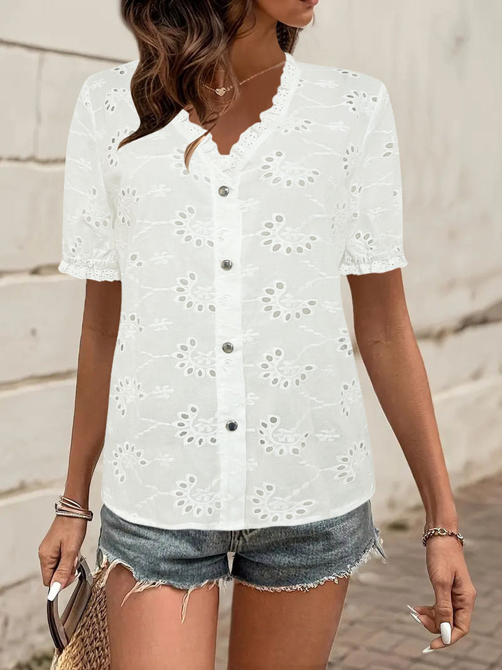 Dame bomuldsbroderet bluse Stilla