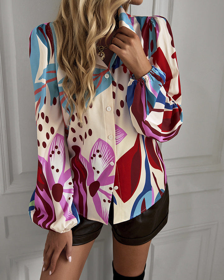 Stilla | Bend Down Collor Multicolor Shacket Blouse Top