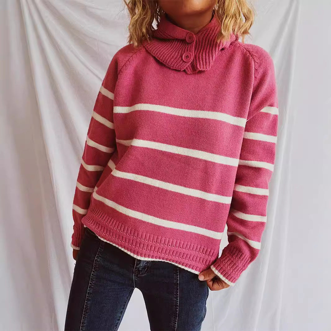 Kvinder sweater med mode krave og stribet mønster Stilla