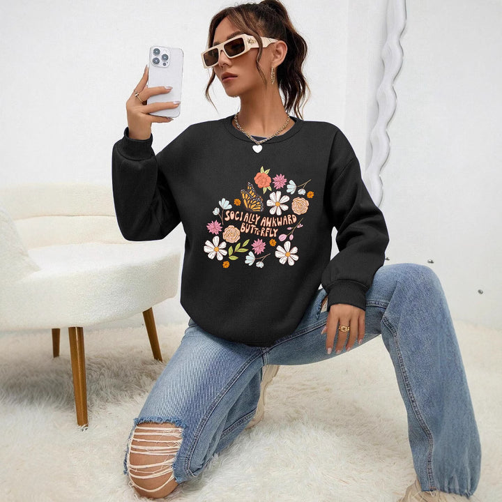 Kvinders sweatshirt med kreativ blomster mønster og inspirerende print Stilla