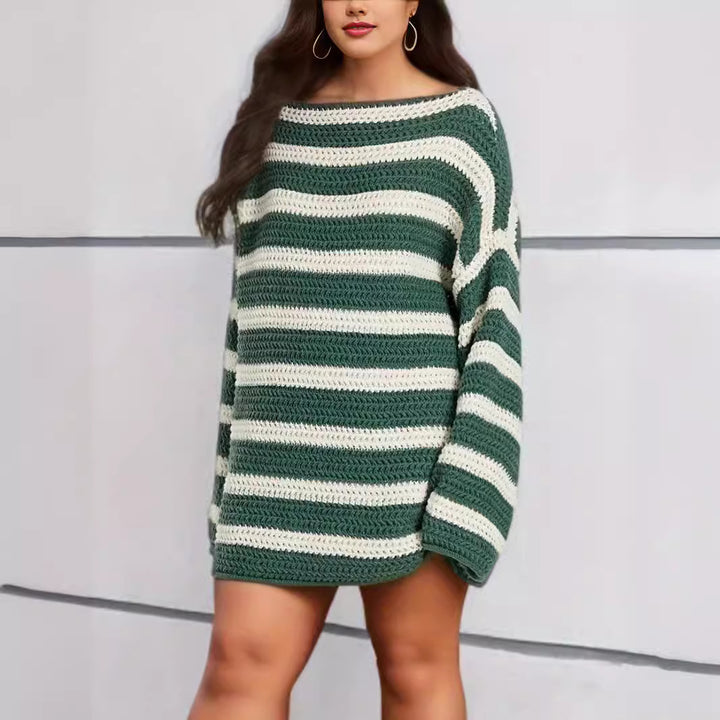 Kvinders afslappede chunky strikket sweater med moderne stribet mønster Stilla