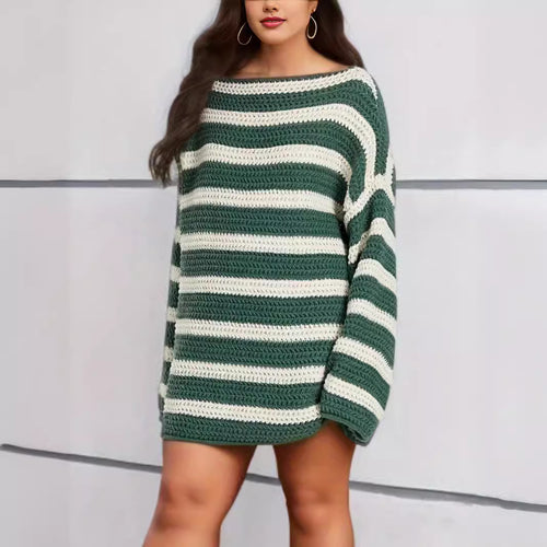 Kvinders afslappede chunky strikket sweater med moderne stribet mønster Stilla