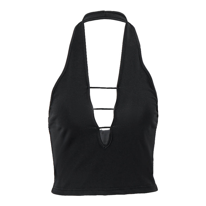 Dame Sporty Crop-Top med dyb V-hals og moderne cut-outs Stilla