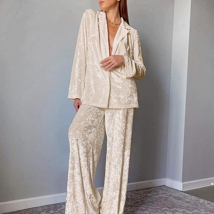 Dame luksuriøst velour loungewear sæt med bred pasform Stilla