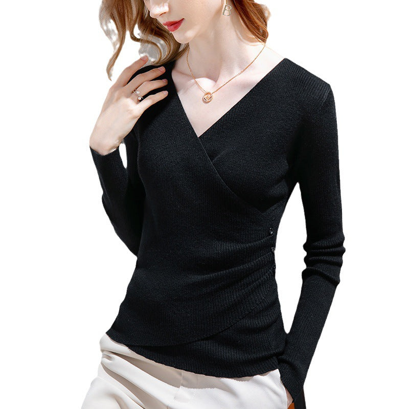 Dame indpakningsoverdel med fin ribstruktur og elegant drapering Stilla