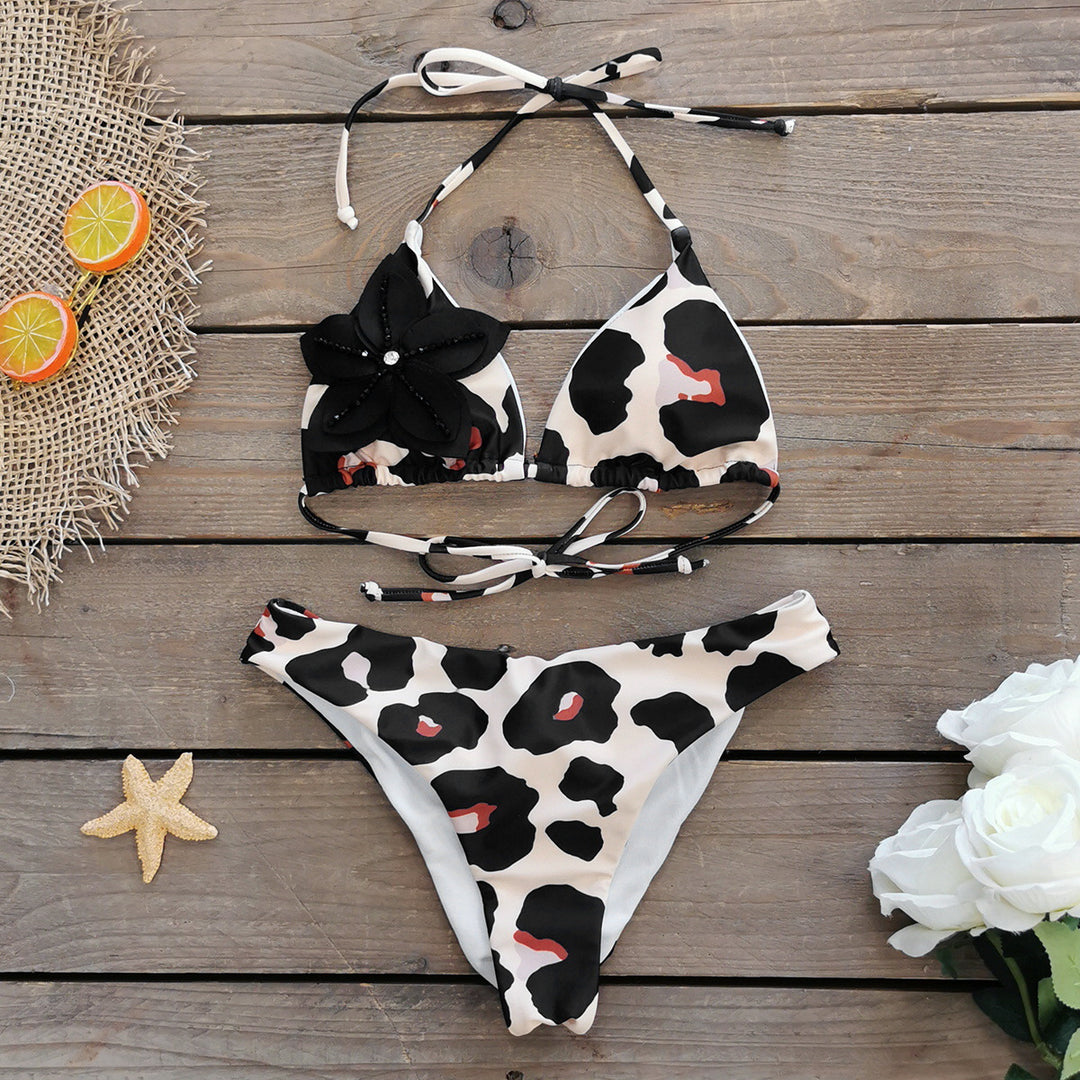 Dame Bikini-sæt med blomstret detalje og raffineret dyreprint Stilla