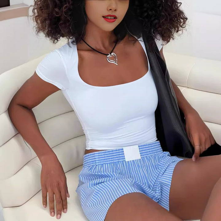 Dame Figurtilpasset Crop-Top med firkantet udskæring Stilla