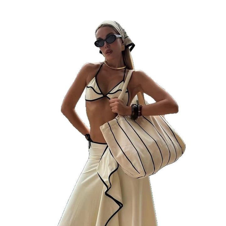 Damebikini med kontrasterende ruffle-detaljer og asymmetrisk snit Stilla