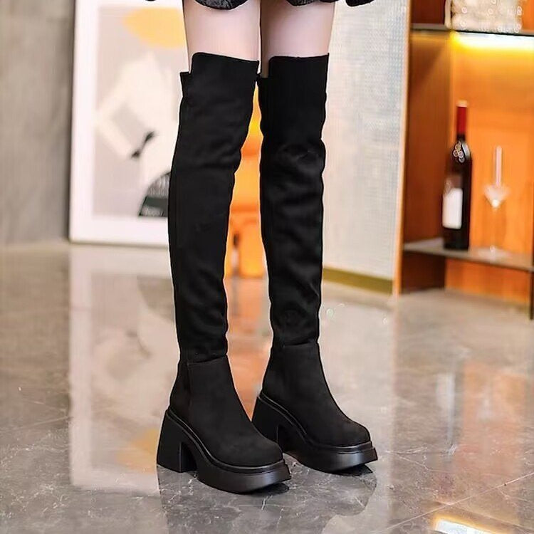 Dame Overknee Støvler med elegant Blokhæl og moderigtigt Suede Overmateriale Stilla