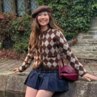 Kvinders cardigan med elegant diamantmønster og hjerteknapper Stilla