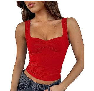 Dame Crop-Top med rynket detalje og kvadratisk udskæring Skovae