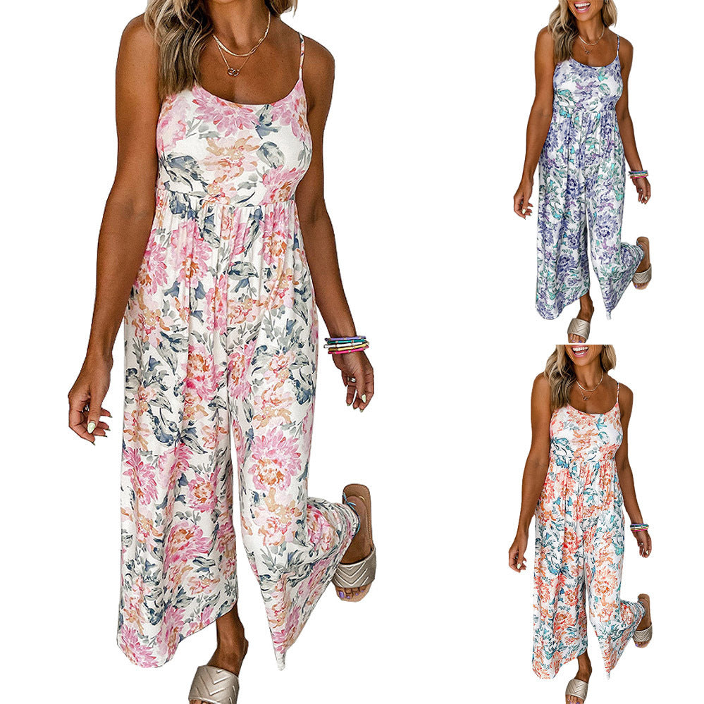 Dame Casual Sommer-jumpsuit med blomsterprint og justerbare stropper Stilla
