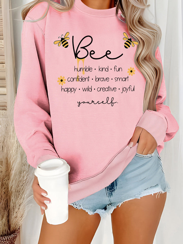 Dame sweatshirt med inspirerende bi-motiv og positive affirmationer Stilla