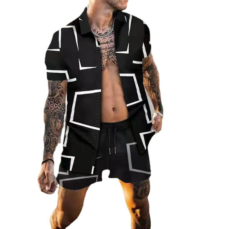 Herre Kortærmet Grafikprint Sommer Skjorte og Shorts Sæt Stilla