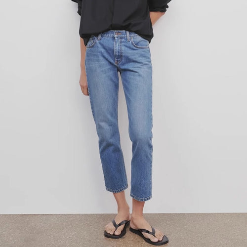 Dame High-Waist Jeans med let bøjning og klassisk snit Stilla