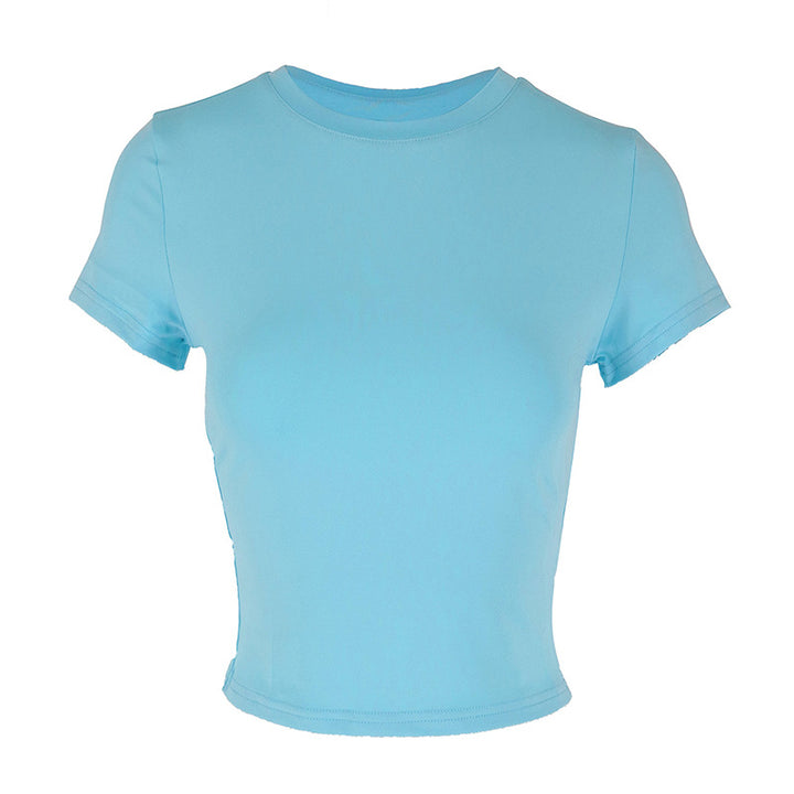 Dame tætsiddende Crop-Top med rund halsudskæring og elastisk materiale Skovae