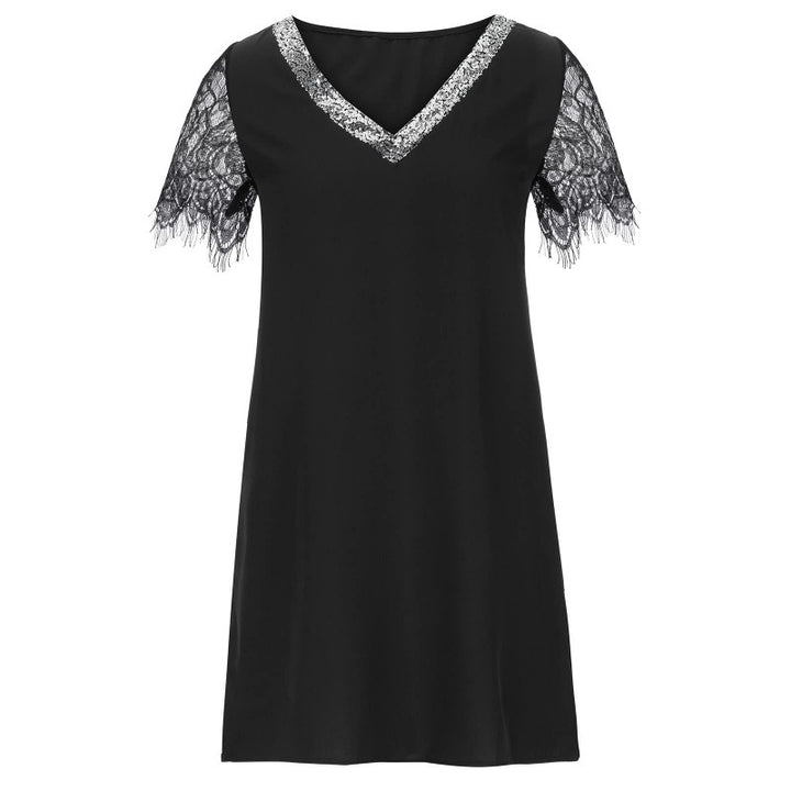 Dame elegant V-hals Shift-kjole med spidse ærmer Stilla