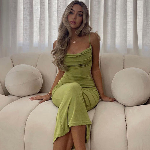 Dame Elegant Midi Kjole med skulderfri design og fine spaghetti stropper Stilla