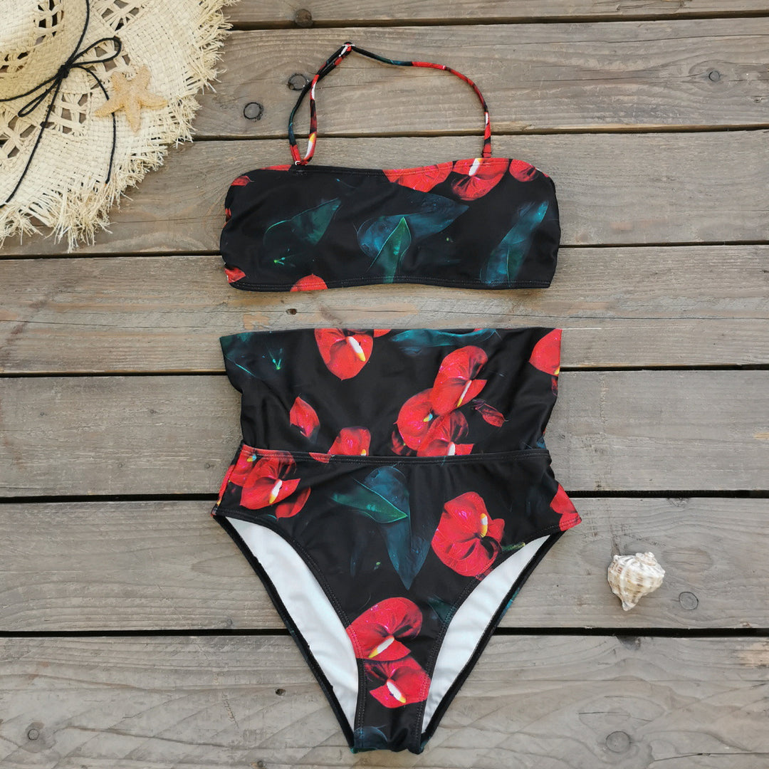 Dame bikini sæt med høj talje og blomsterdesign Stilla