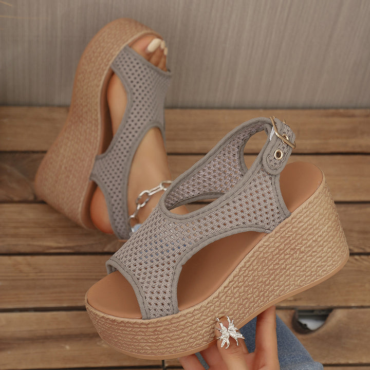 Dame Wedge-sandaler med åndbart netdesign og elegant detaljdekoration Stilla