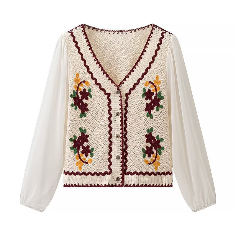 Damer elegant broderet bluse med luftforsvar ærmer Stilla
