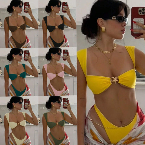 Dame bikini-sæt med elegant knude-detalje og høj kvalitet bindemønster Skovae