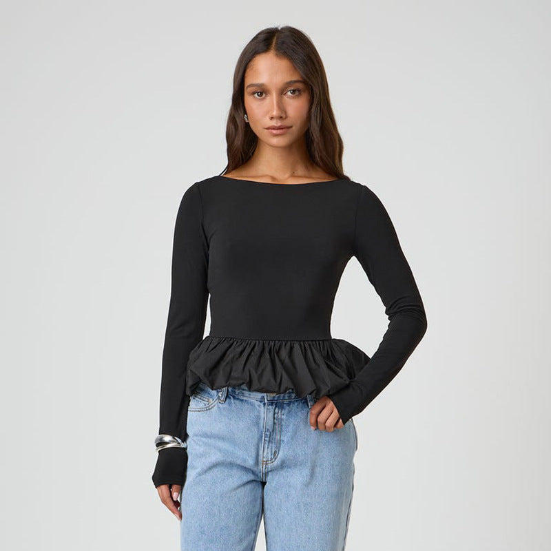Femme Peplum Kant Langærmet Top Stilla
