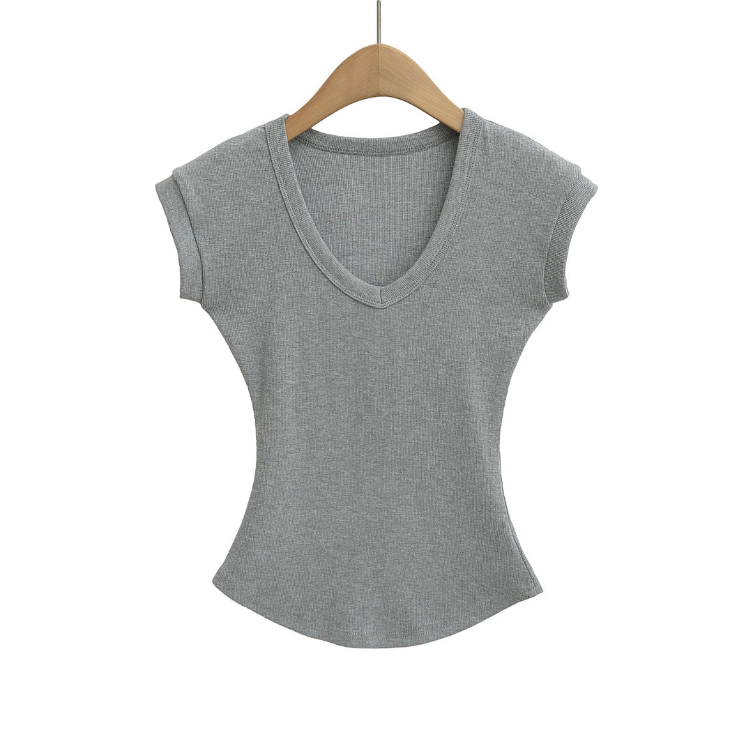 Dame V-hals T-shirt med figursyet snit og blødt materiale Stilla