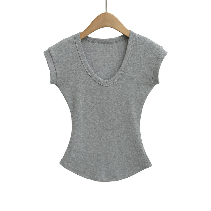 Dame V-hals T-shirt med figursyet snit og blødt materiale Stilla