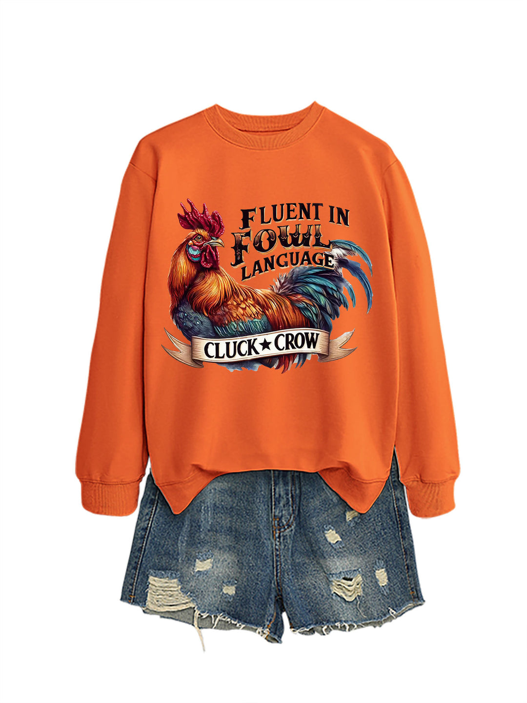 Kvinders sweatshirt med humoristisk kyllingemotiv og behagelig pasform Stilla