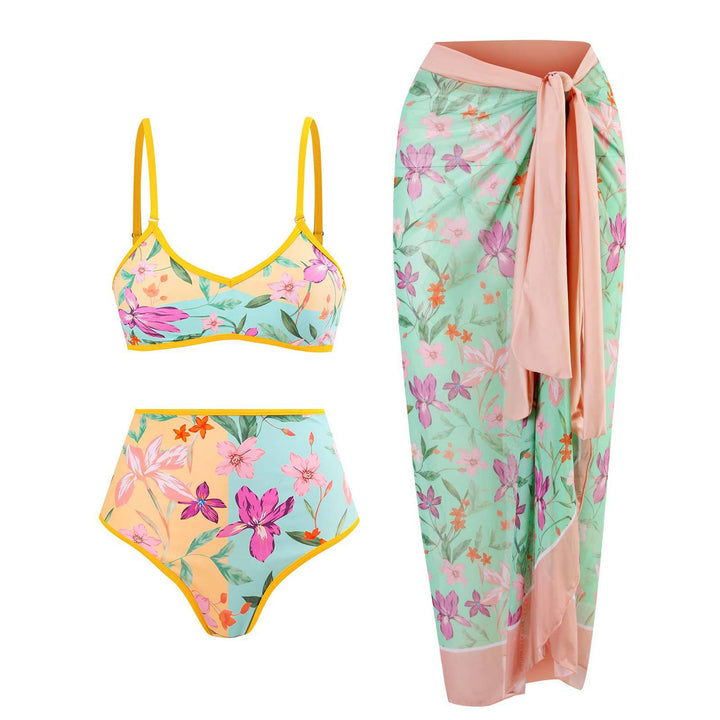Dame Højskåret Bikini med blomster mønster og kontrasterende detalje Skovae