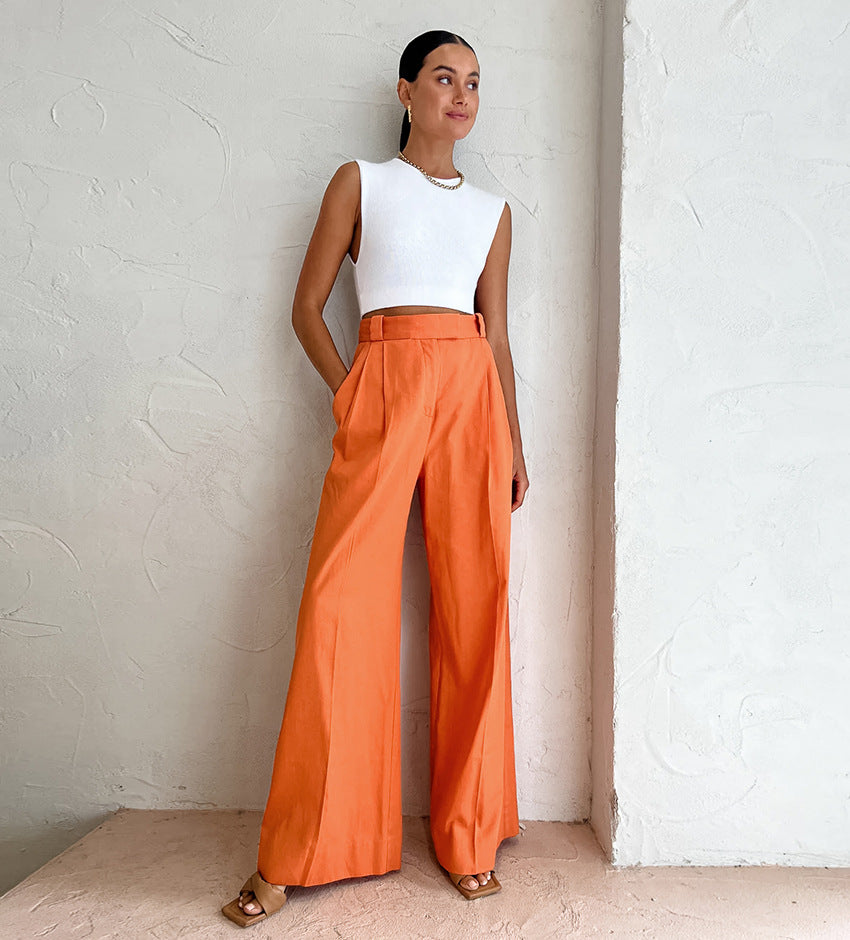 Dame bred High-Waist-bukser med elegant folderstruktur og flot fald Stilla