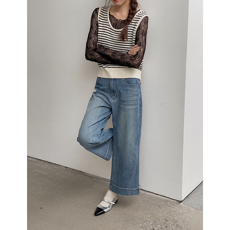 Dame elegante højvandsjeans med bred ben og høj talje Stilla