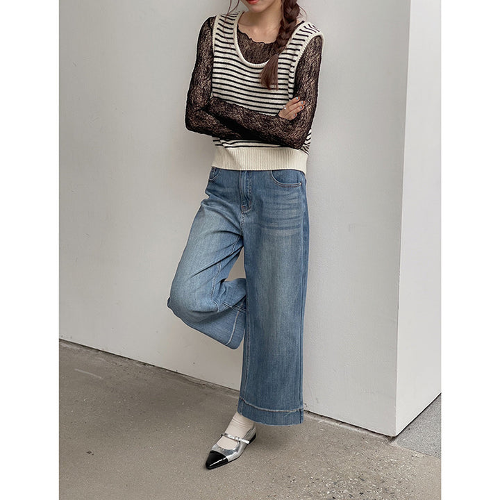 Dame elegante højvandsjeans med bred ben og høj talje Stilla