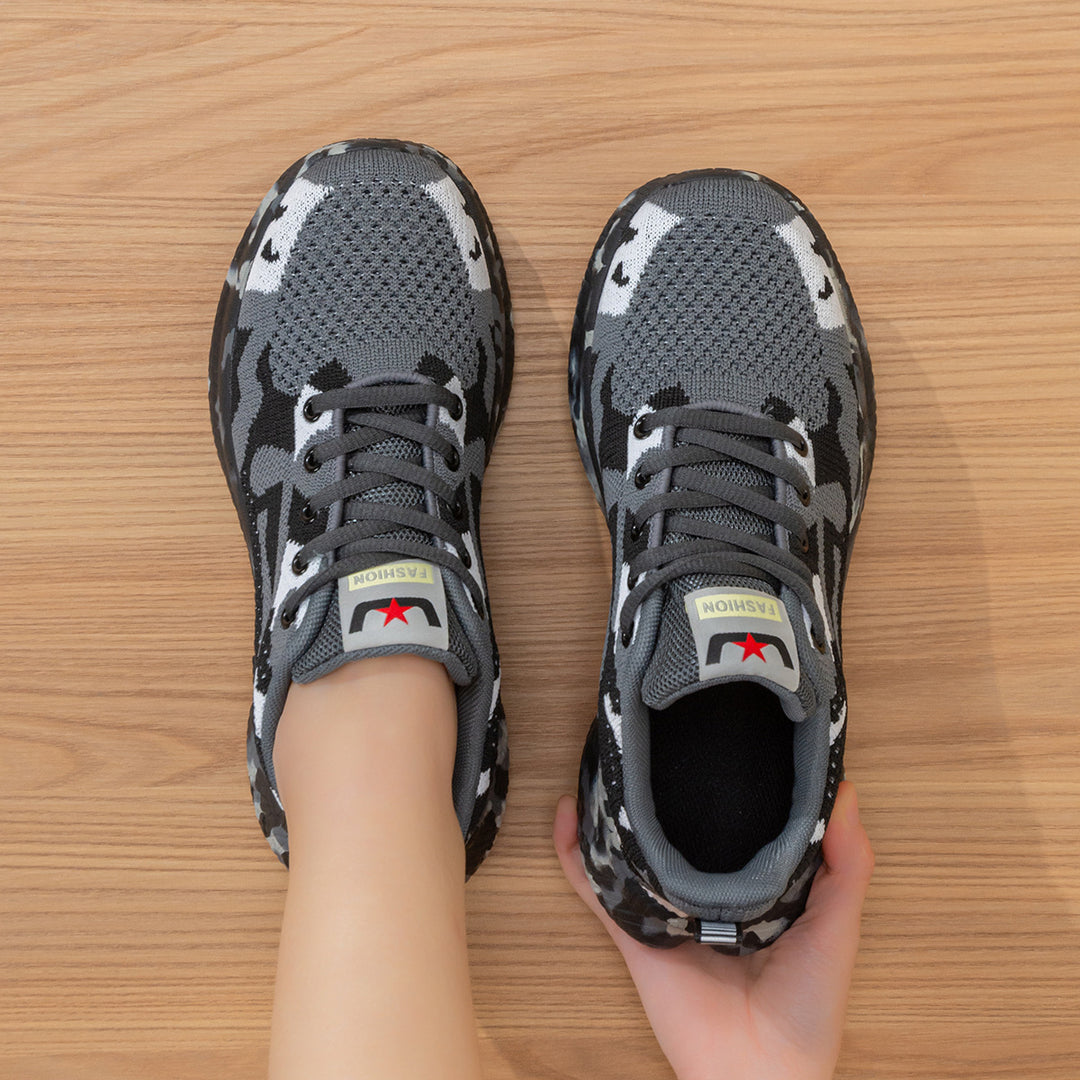 Unisex nan Camouflage-strik-sneaker med formet dæmpnings-mellemsål og profileret sål-design Skovae