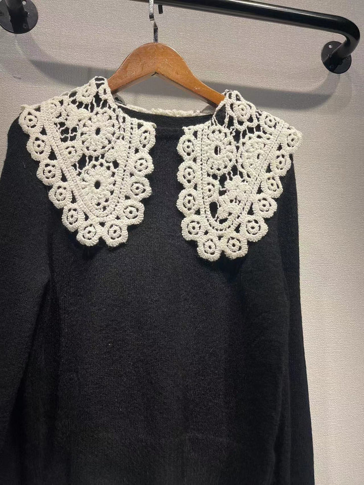 Dame sweater med elegant, struktureret krave og fashionable ærmer Stilla
