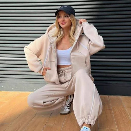 Kvinders afslappede hoodie og jogger sæt med elastisk talje og komfortable lommer