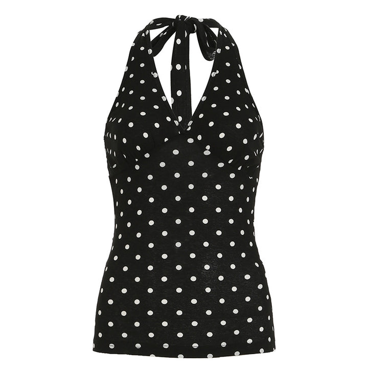 Dame Halterneck Top med Polka Dots Skovae