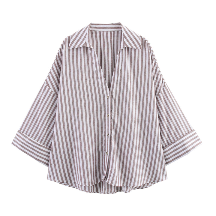 Dame afslappet oversized skjorte med moderne stribemønster Stilla