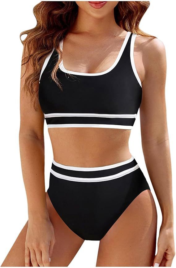 Dame sportsy bikini-sæt med højt skåret underdel og sporty overdel Skovae